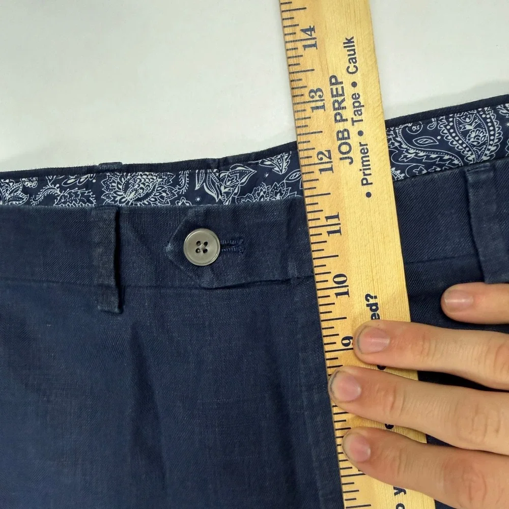 Ralph Lauren Navy Blue Linen Trousers Flat Front Mens Pants 44x26